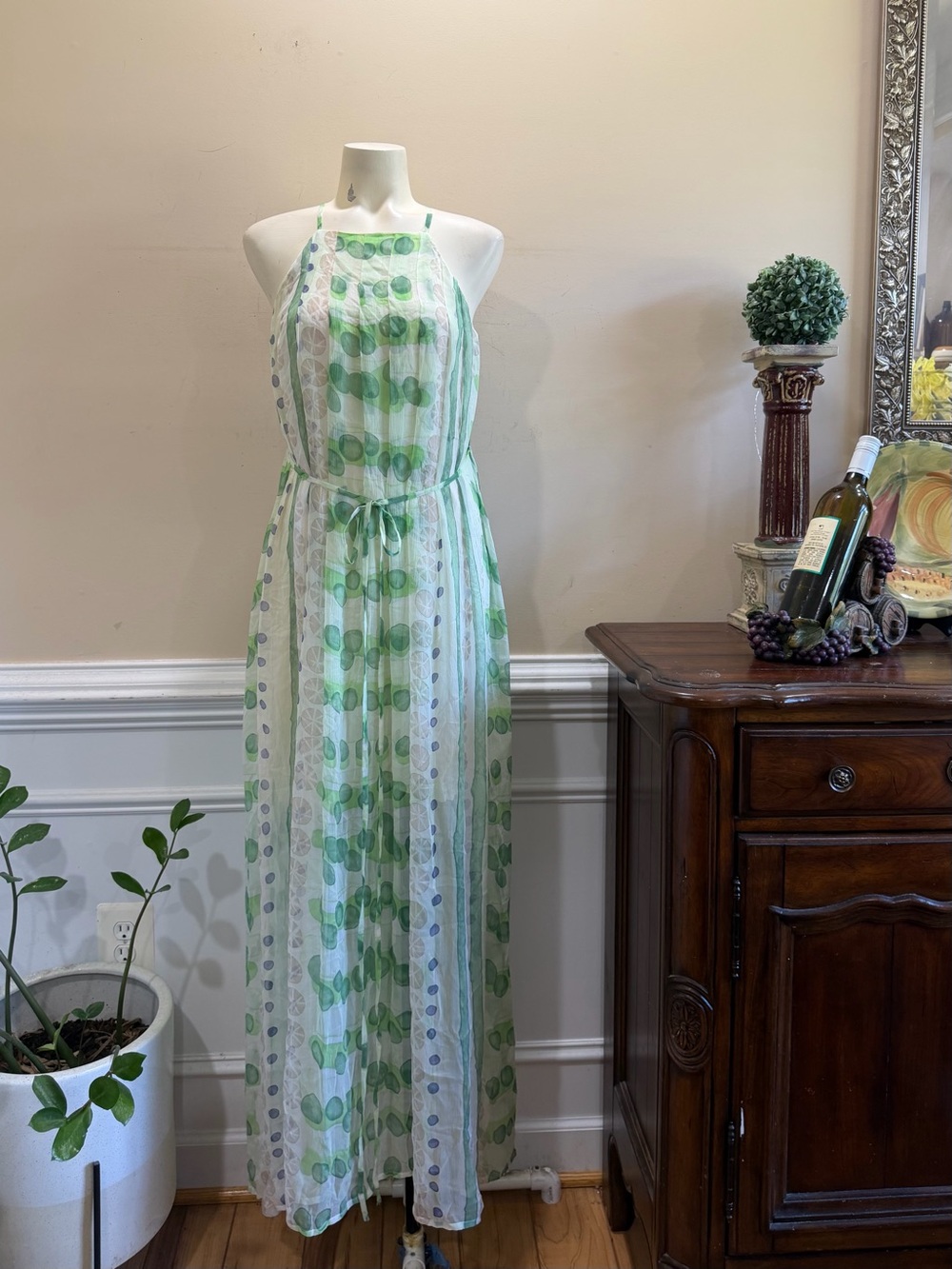 Moulinette Soeurs Green and White Halter Maxi Dress